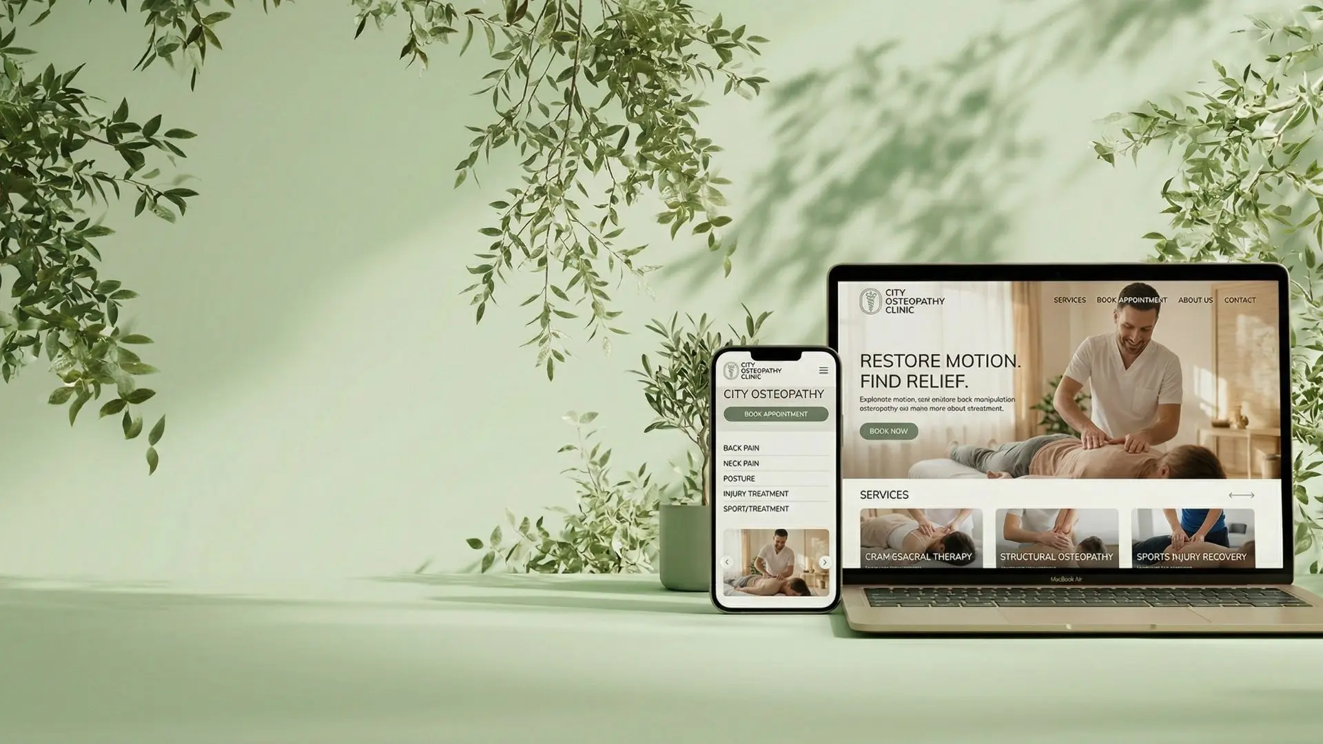 Website Tree — bespoke healthcare websites shown on laptop and mobile